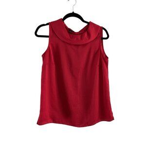 Talbots Women Sz 8 Red Satin Rounded Back Button Collar Sleeveless Top Blouse